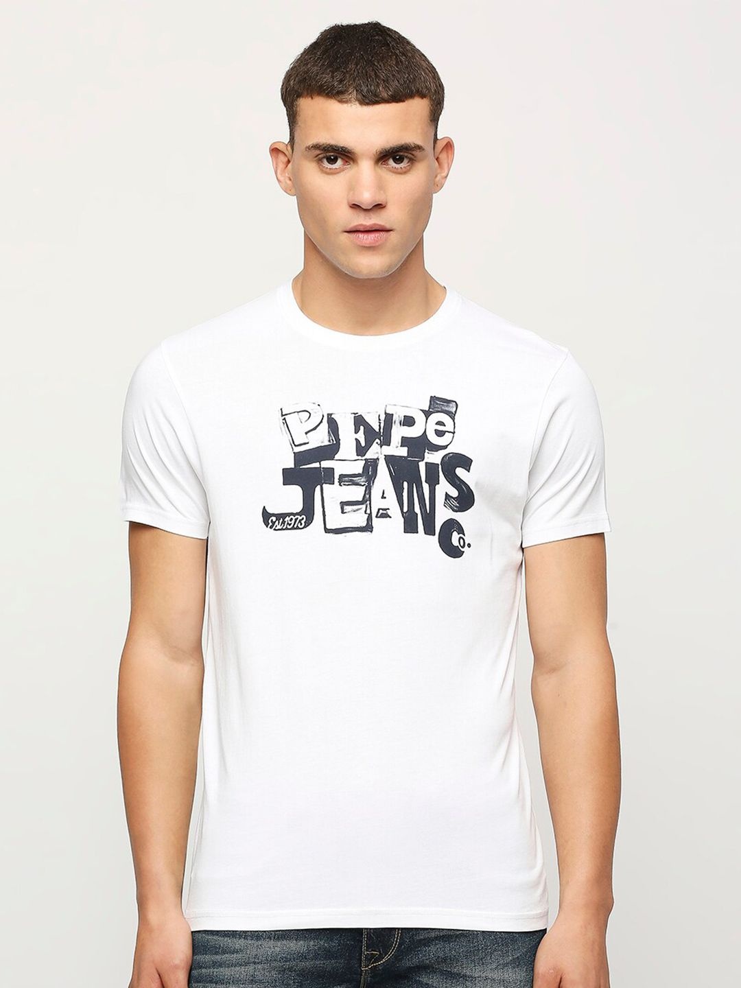 

Pepe Jeans Round Neck Pure Cotton Slim Fit T-shirt, White