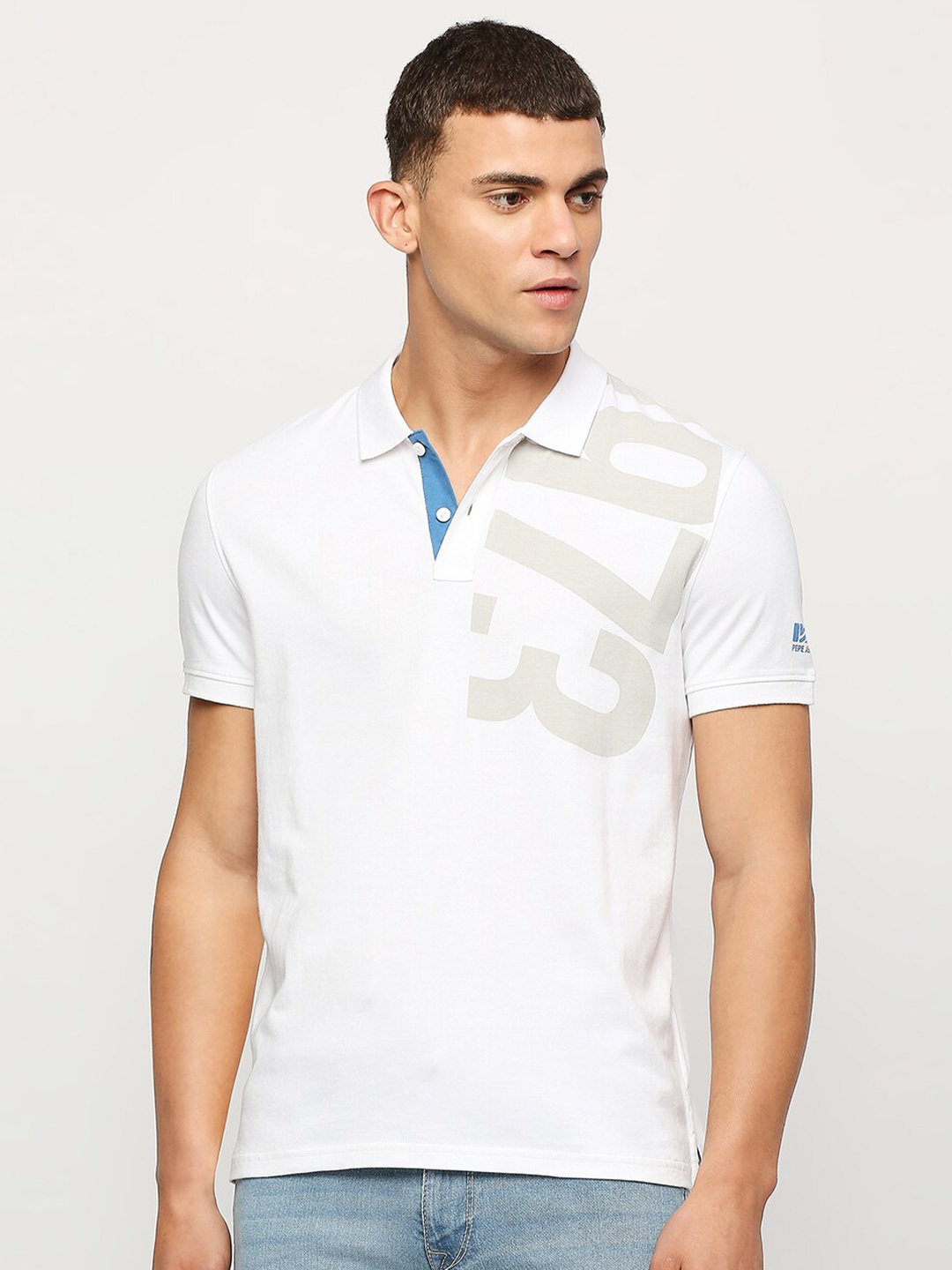 Pepe Jeans Typography Polo Collar Cotton T-shirt, White