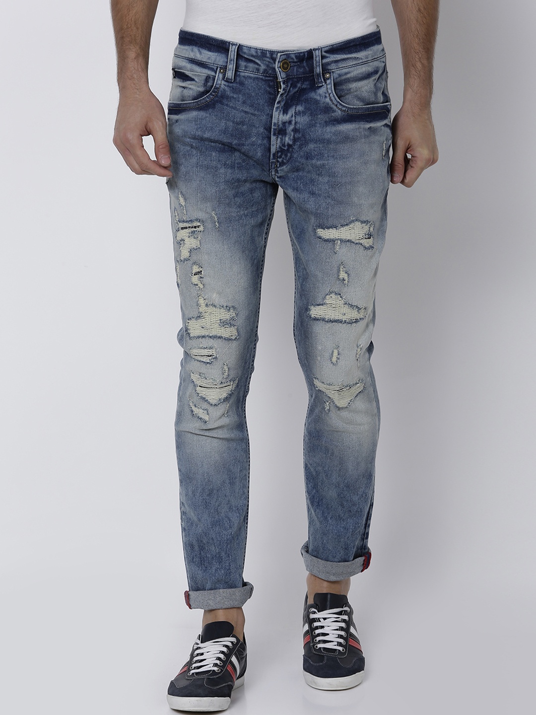 

LOCOMOTIVE Men Blue Slim Fit Mid-Rise Highly Distressed Stretchable Jeans