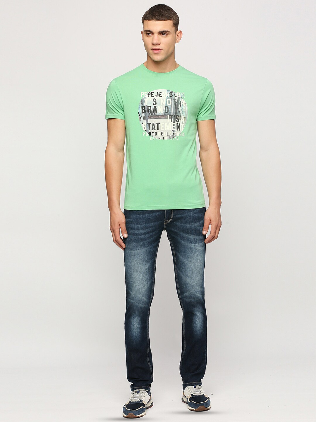 Pepe Jeans Graphic Printed Cotton Slim Fit T-shirt, Green