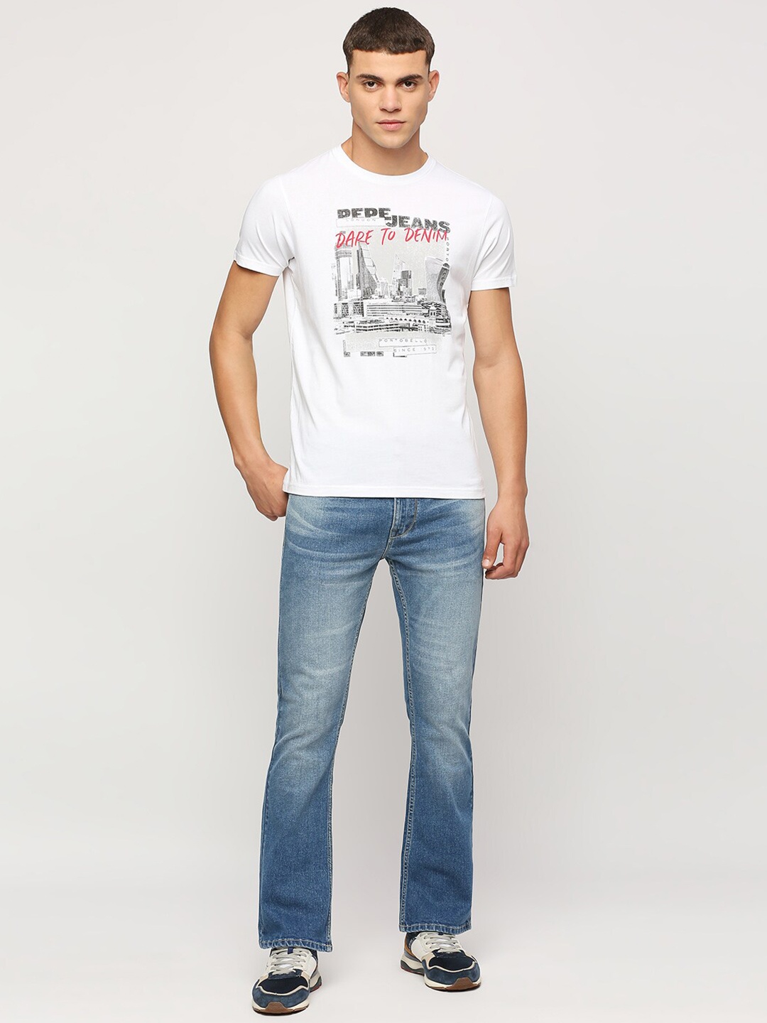 

Pepe Jeans Graphic Graphic Printed Cotton Slim Fit T-shirt, White