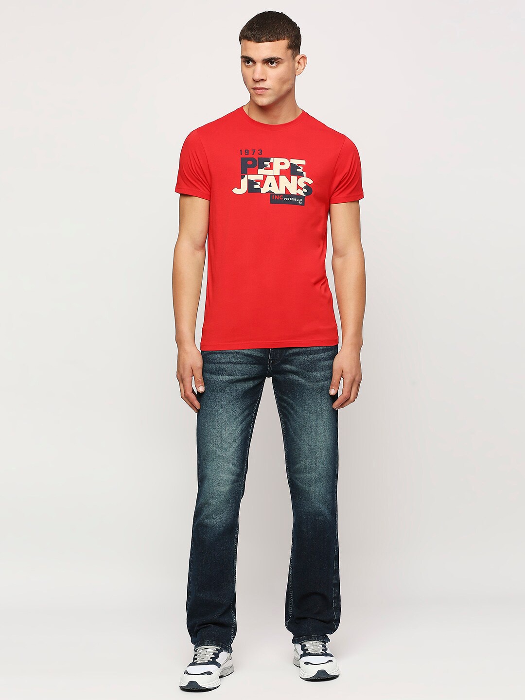 

Pepe Jeans Typography Printed Pure Cotton Slim Fit T-shirt, Red