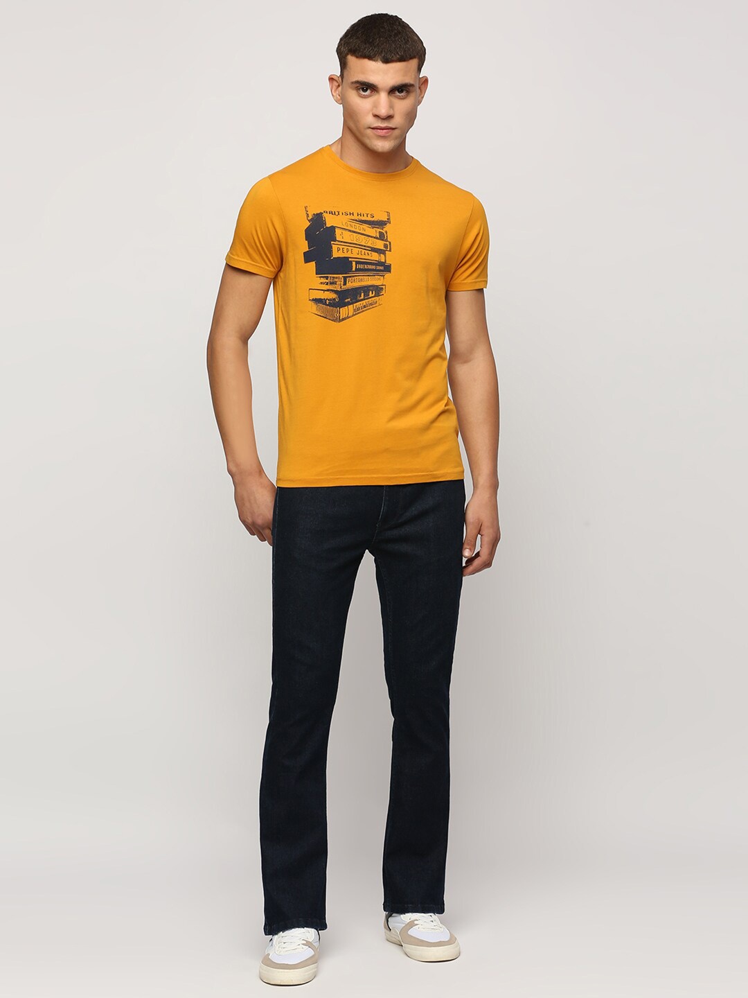 

Pepe Jeans Graphic Printed Slim Fit Cotton T-shirt, Yellow