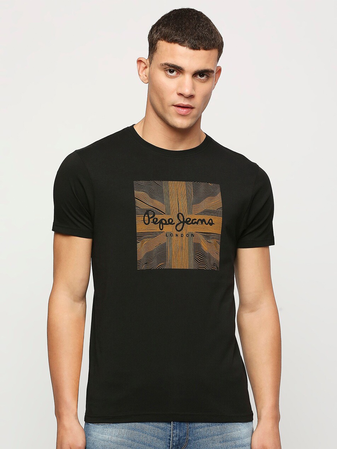 

Pepe Jeans Graphic Printed Pure Cotton Slim Fit T-shirt, Black