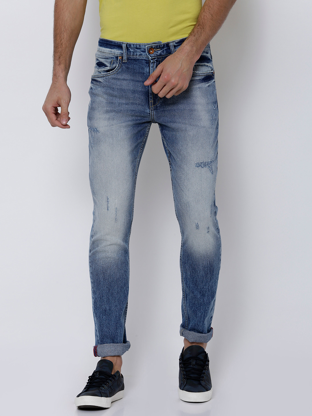 

LOCOMOTIVE Men Blue Slim Fit Mid-Rise Low Distress Stretchable Jeans