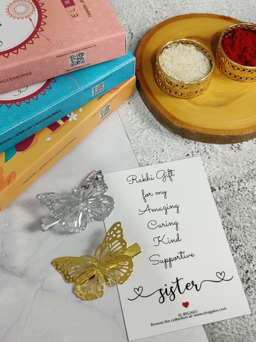 

EL REGALO Girls Set of 2 Hair Accessory Rakhi Gift Set, Silver