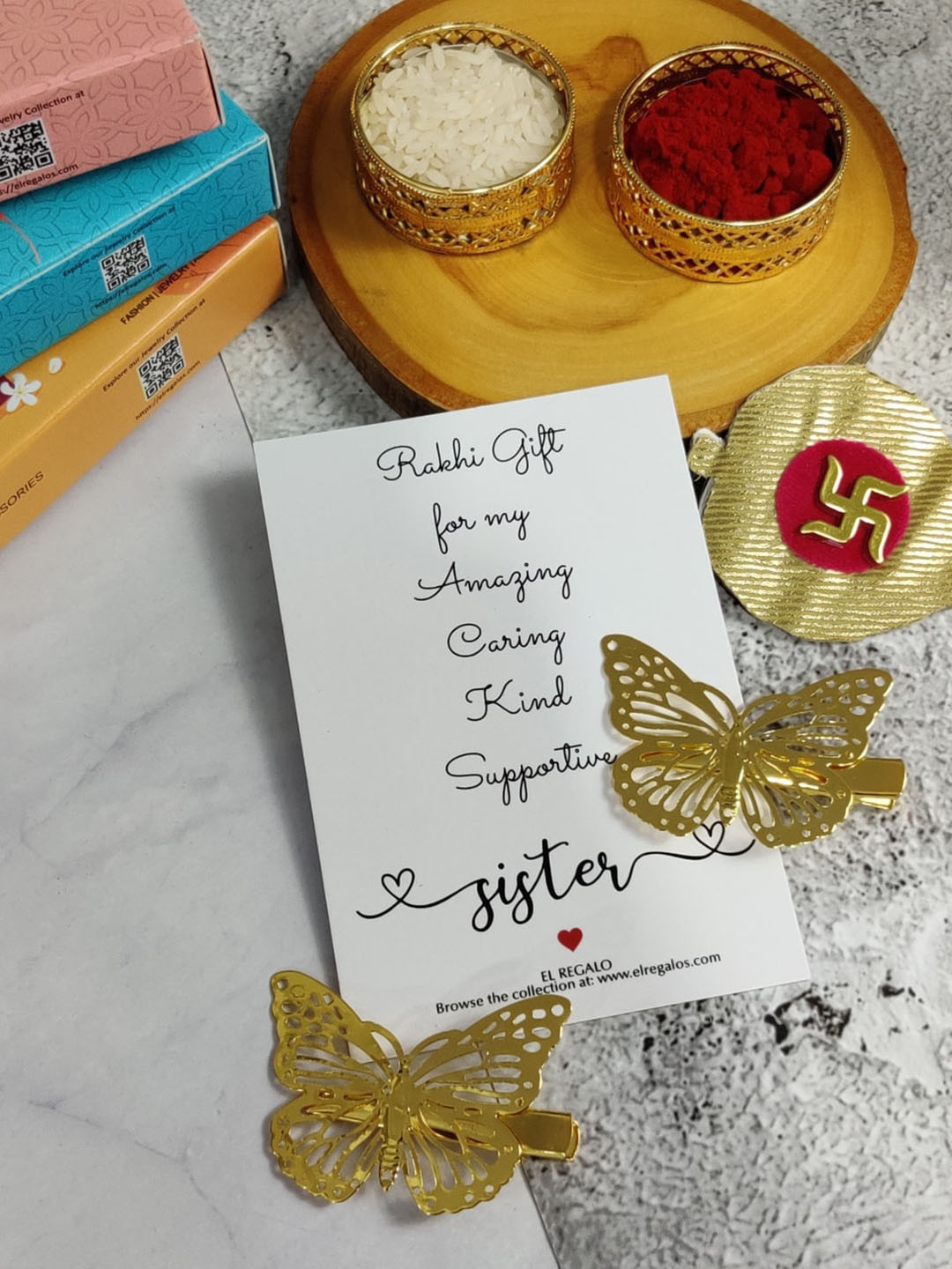 

EL REGALO Girls Set of 2 Hair Accessory Rakhi Gift Set, Gold