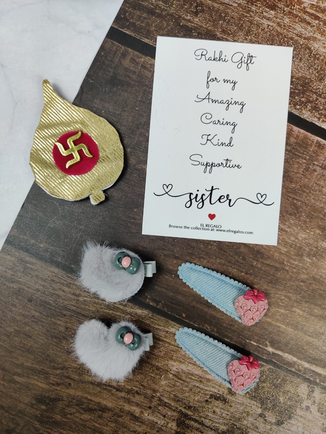 

EL REGALO Girls Set of 4 Hair Accessory Rakhi Gift Set, Grey