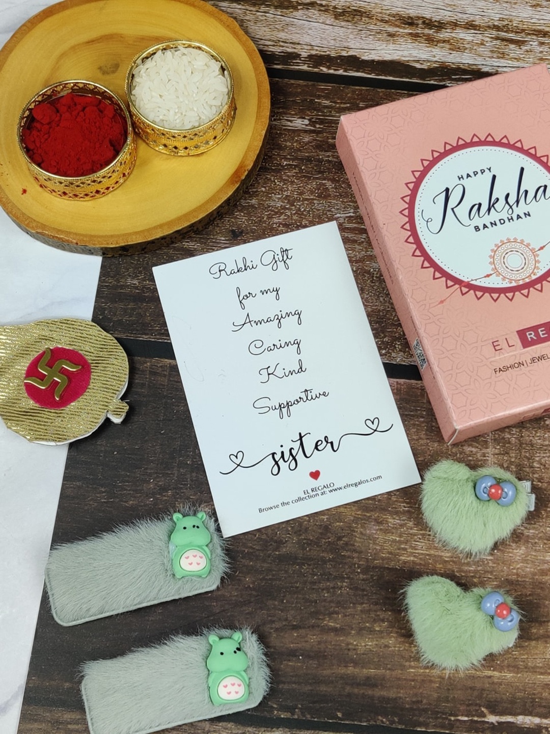 

EL REGALO Girls Set of 4 Hair Accessory Rakhi Gift Set, Green
