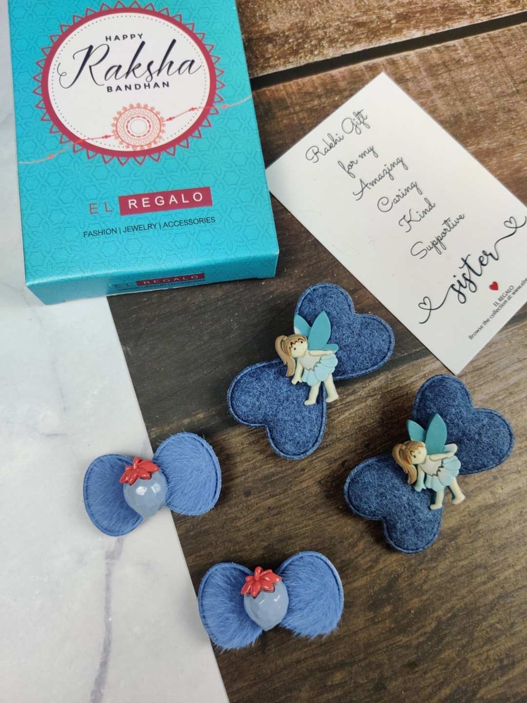 

EL REGALO Girls Set of 4 Hair Accessory Rakhi Gift Set, Blue