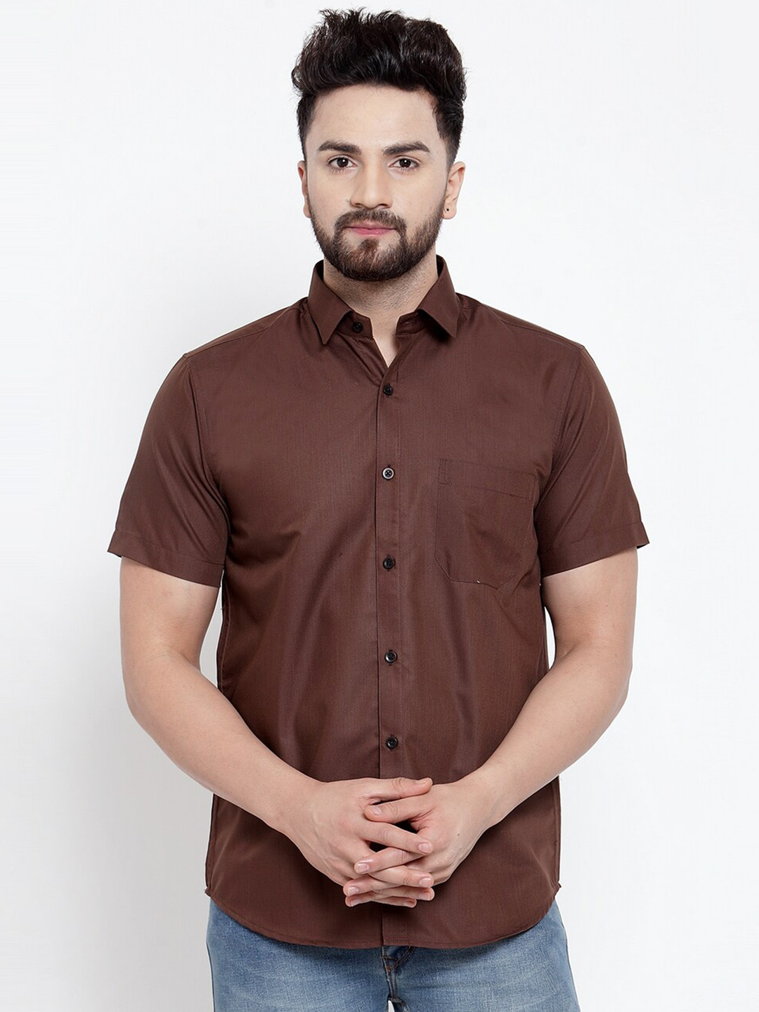 

JAINISH Classic Opaque Pure Cotton Casual Shirt, Coffee brown