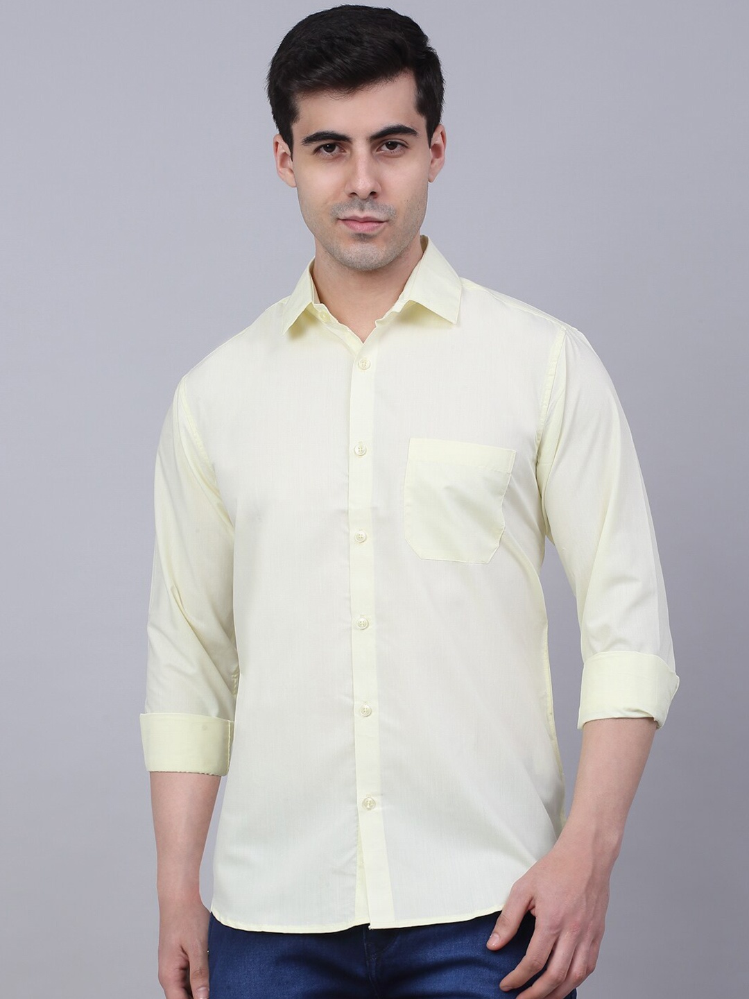 

JAINISH Classic Opaque Spread Collar Casual Shirt, Yellow