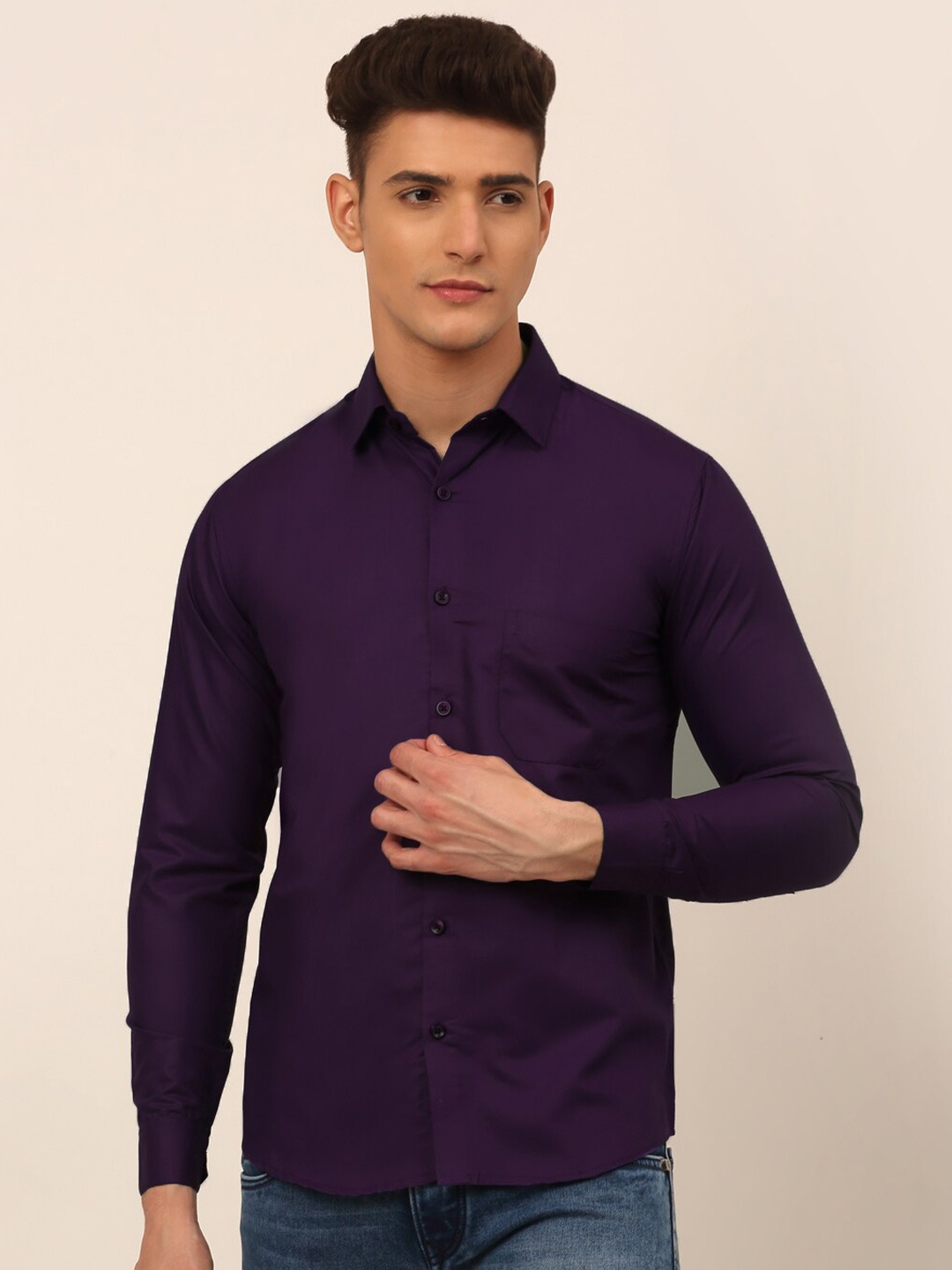 

JAINISH Classic Opaque Spread Collar Casual Shirt, Purple