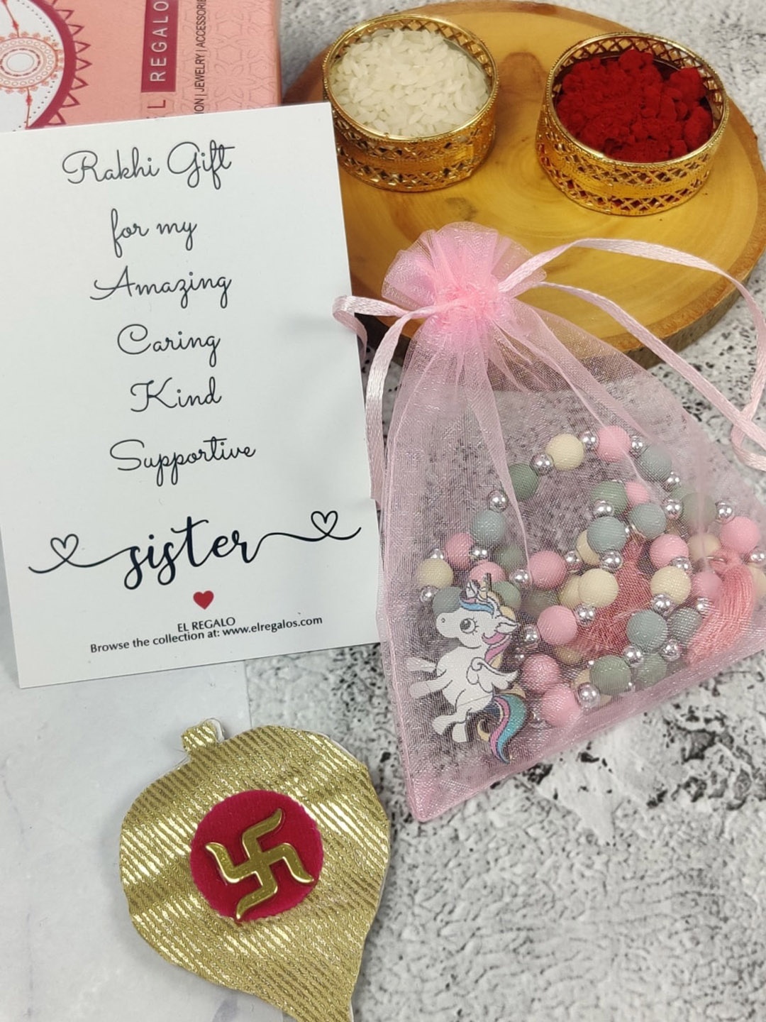 EL REGALO Girls Set of 2 Unicorn Jewellery Rakhi Gift Set, Green