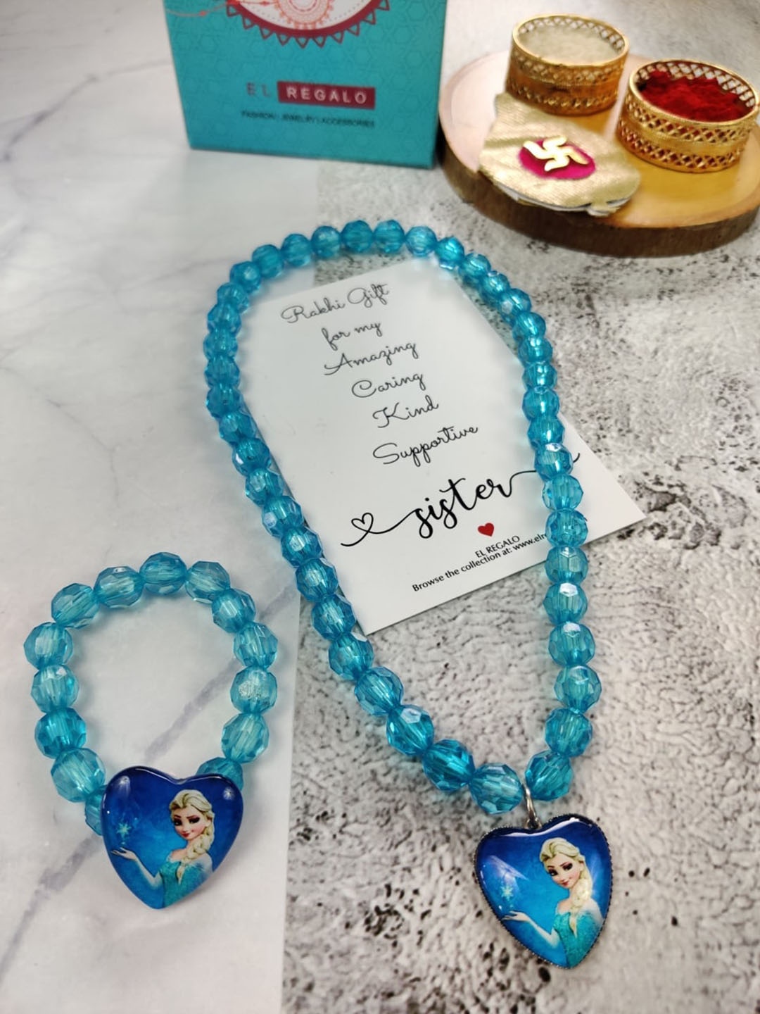 

EL REGALO Girls Set of 2 Elsa Jewellery Rakhi Gift Set, Blue