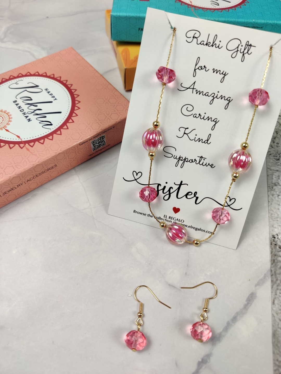

EL REGALO Girls Set of 2 Jewellery Rakhi Gift Set, Pink