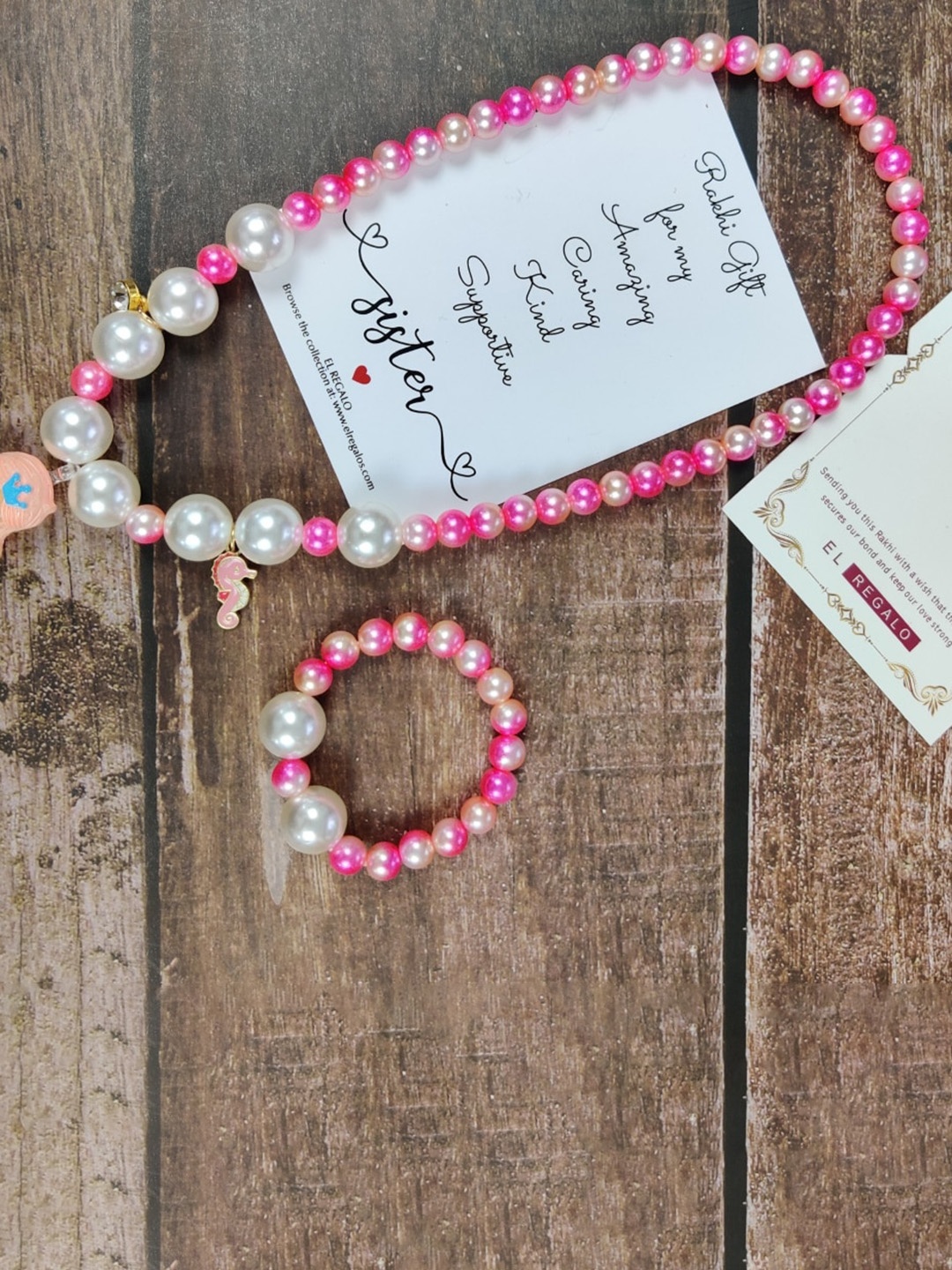 

EL REGALO Girls Set of 2 Jewellery Rakhi Gift Set, Pink