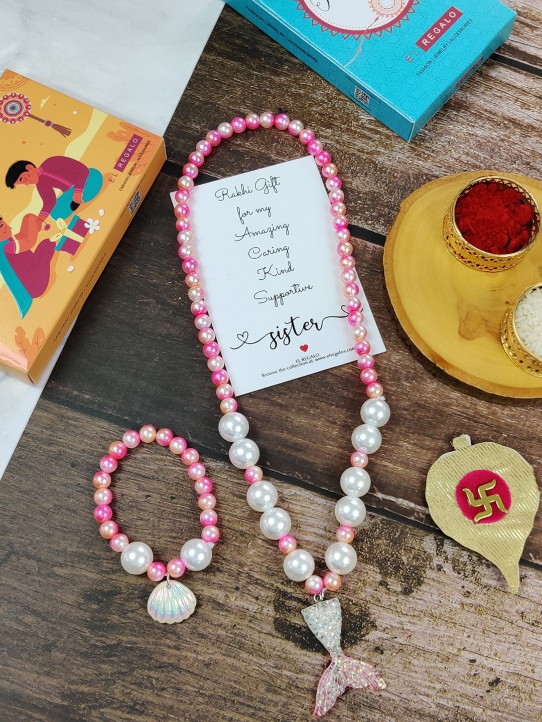 

EL REGALO Girls Set Of 2 Jewellery Rakhi Gift Set, Pink
