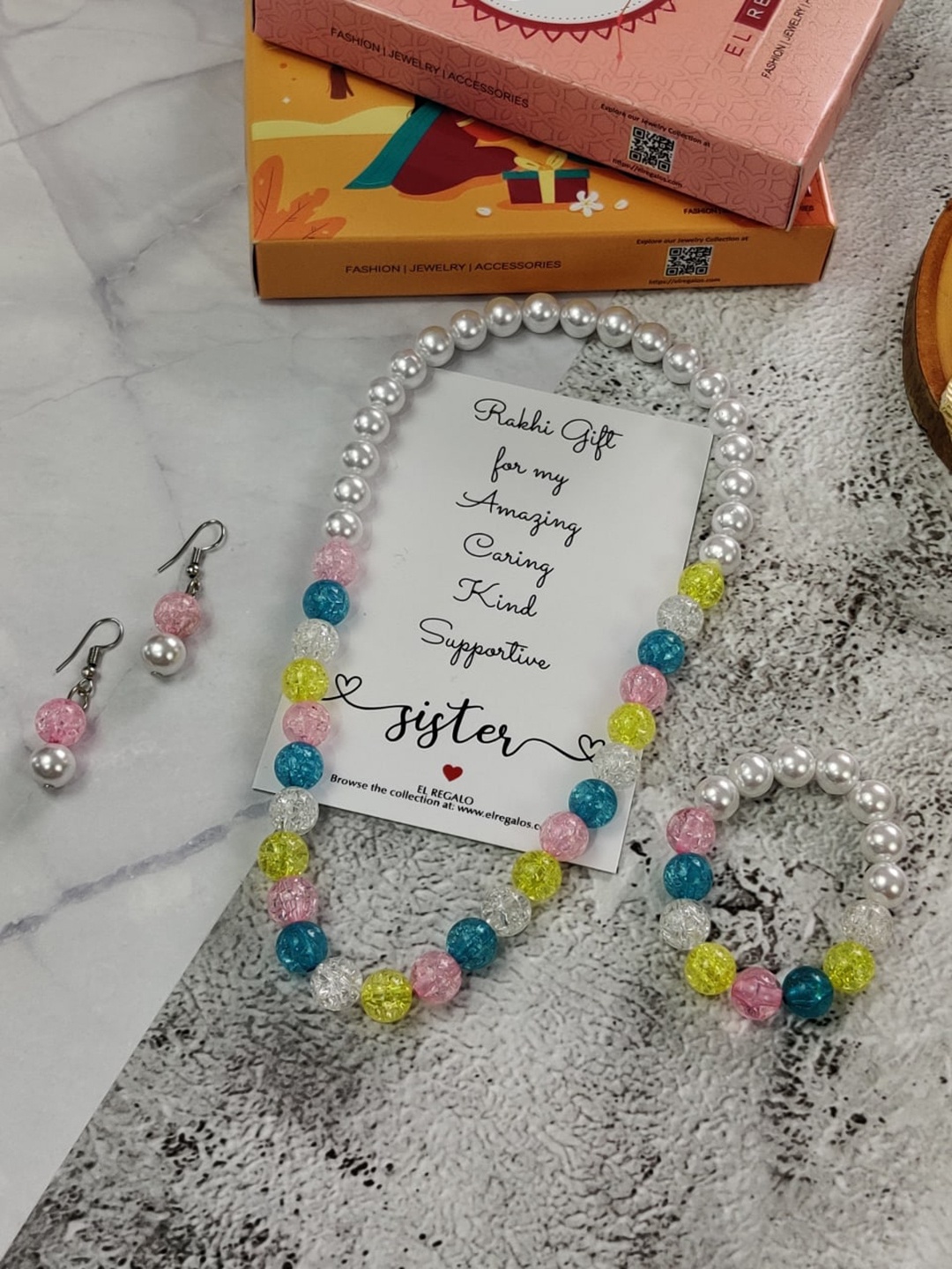 

EL REGALO Girls Set of 3 Jewellery Rakhi Gift Set, White