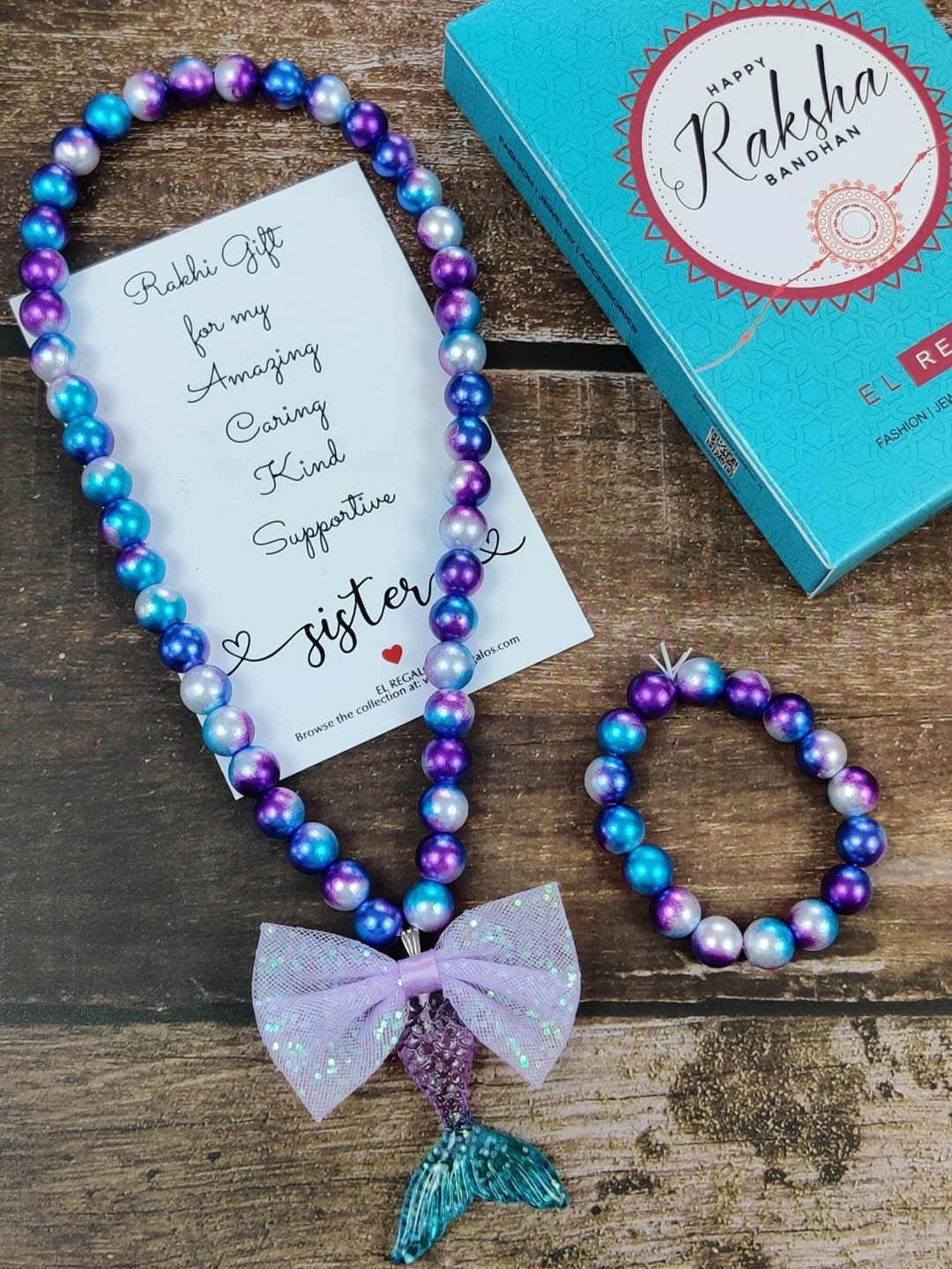 

EL REGALO Girls Set of 2 Jewellery Rakhi Gift Set, Blue