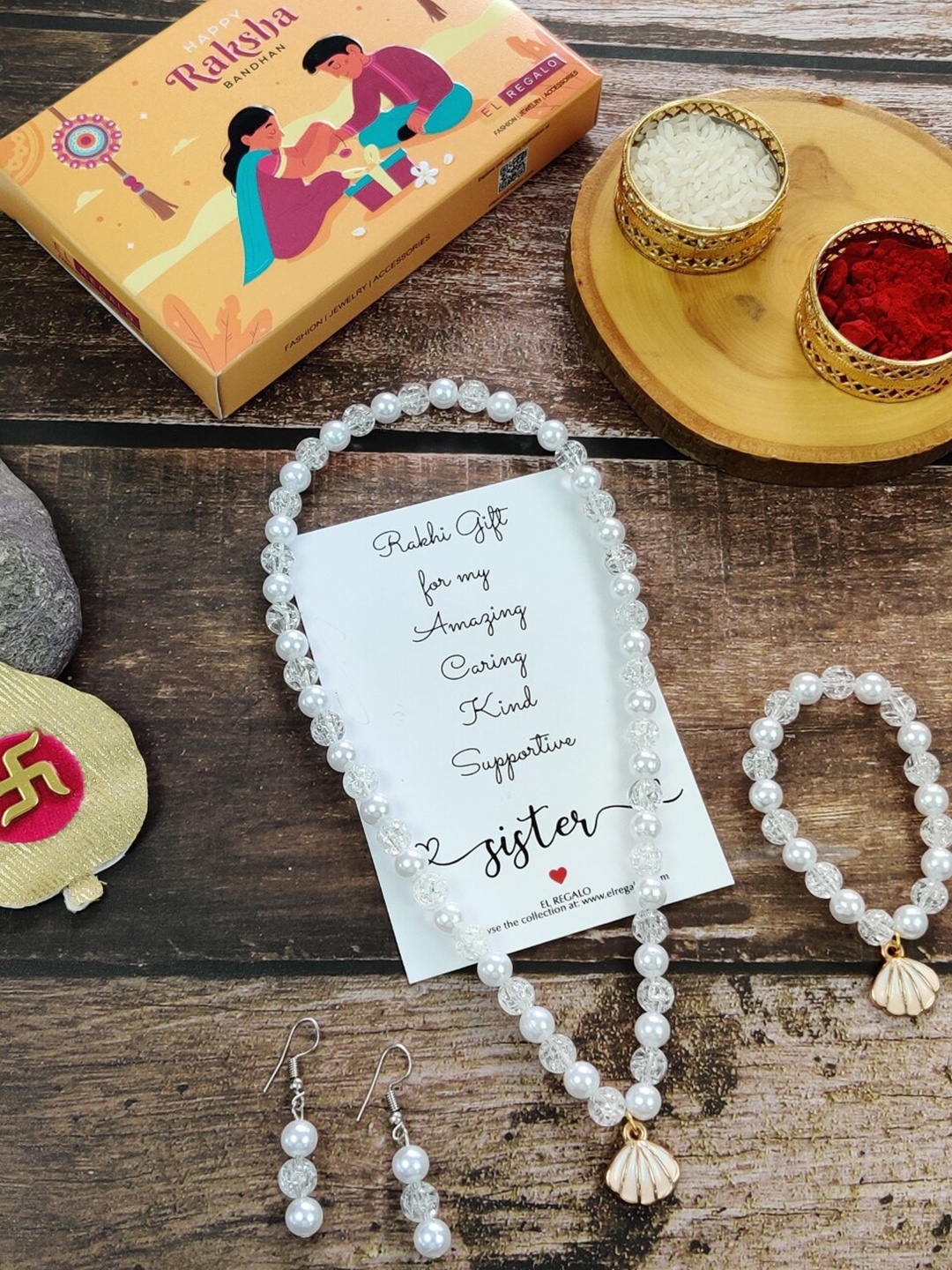 

EL REGALO Girls Set of 3 Jewellery Rakhi Gift Set, White