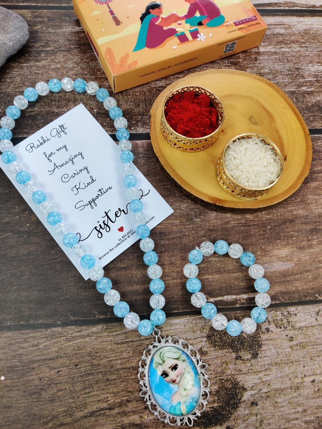 

EL REGALO Girls Set of 2 Elsa Jewellery Rakhi Gift Set, Blue