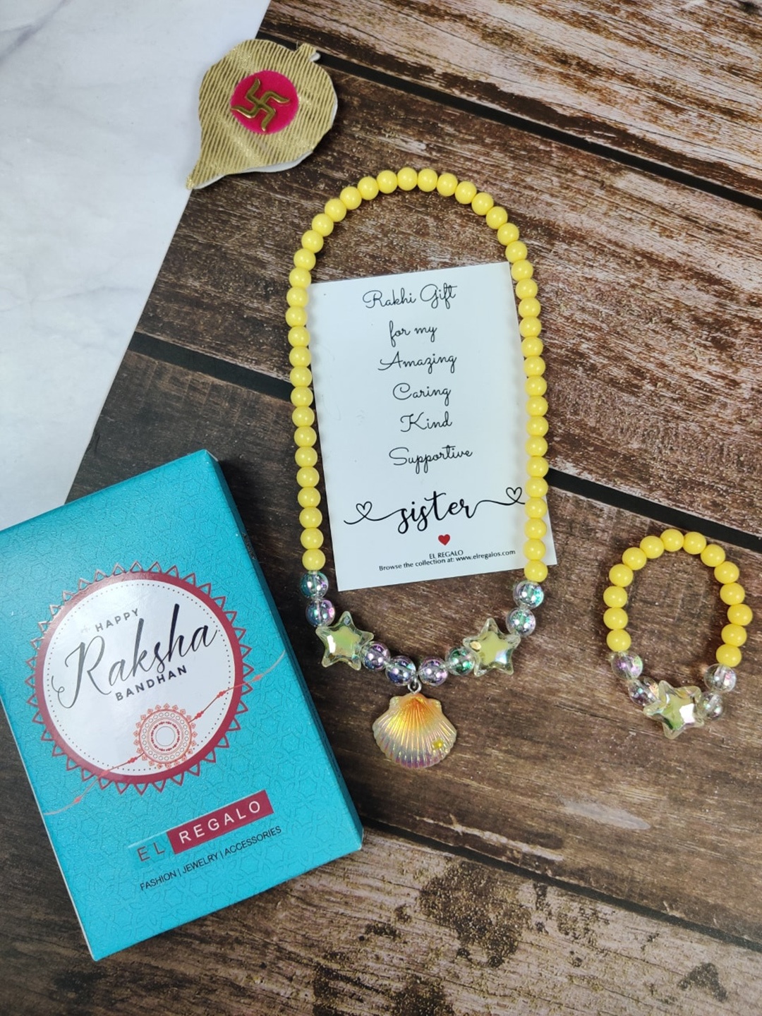 

EL REGALO Girls Set of 2 Jewellery Rakhi Gift Set, Yellow