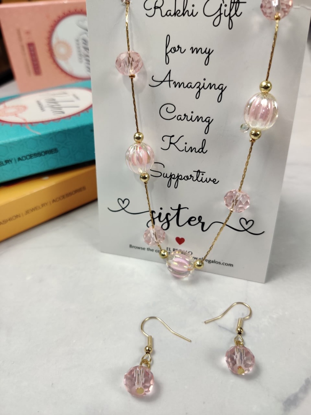 

EL REGALO Girls Set of 2 Jewellery Rakhi Gift Set, Pink