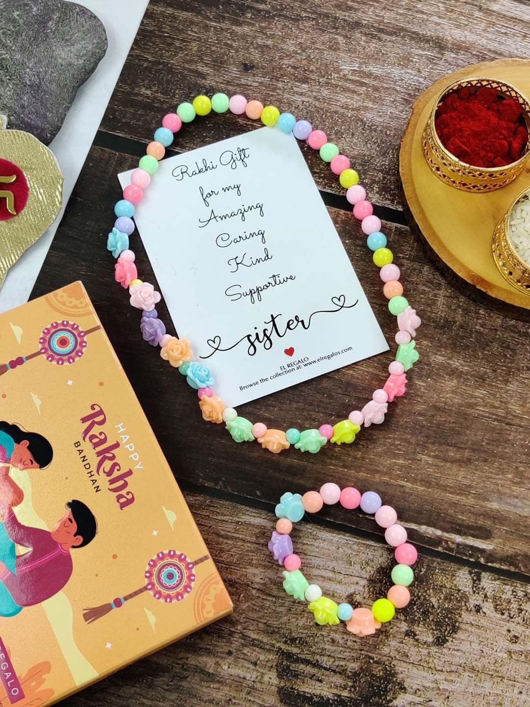

EL REGALO Girls Set of 2 Jewellery Rakhi Gift Set, Pink
