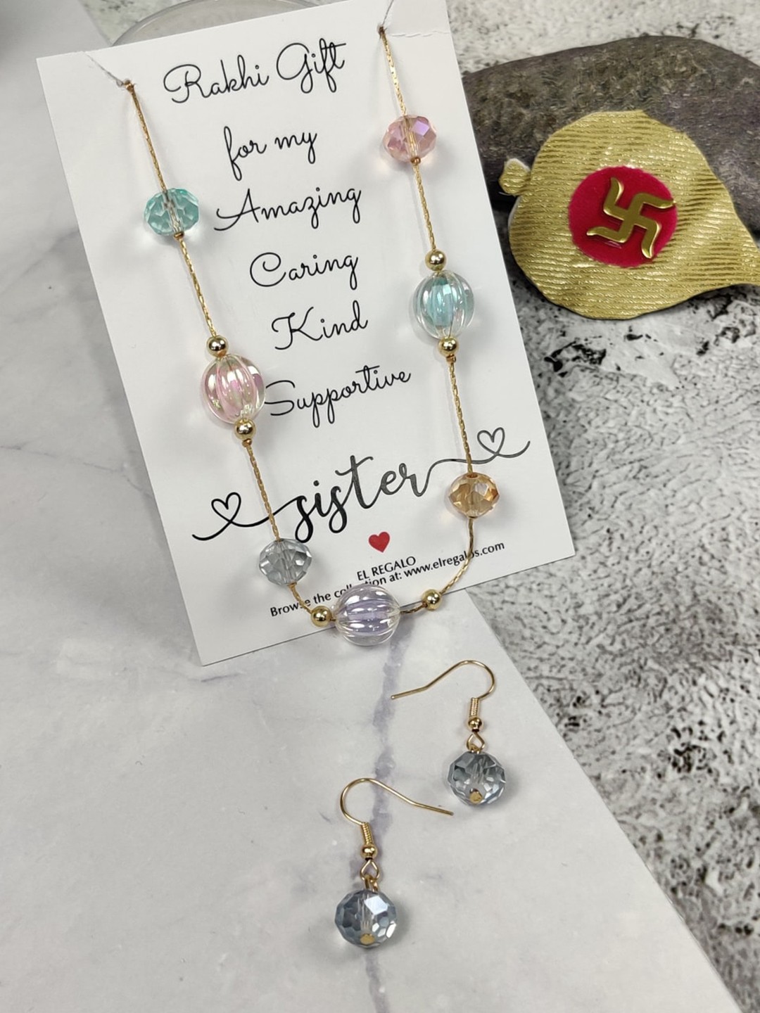 

EL REGALO Girls Set of 2 Rakhi Gift Jewellery Set, Blue