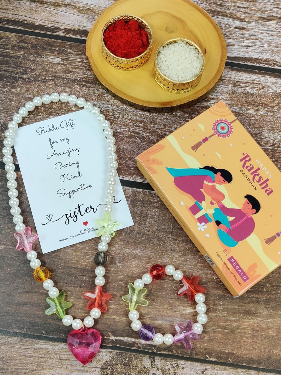 

EL REGALO Girls Set of 2 Jewellery Rakhi Gift Set, White