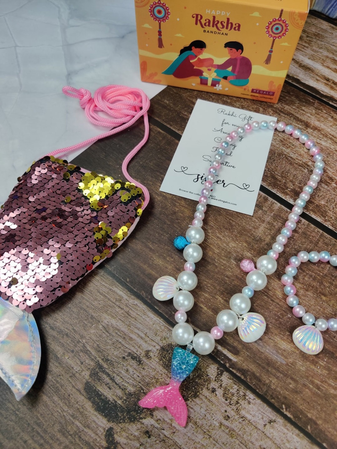 EL REGALO Girls Set of 3 Jewellery Rakhi Gift Set, White