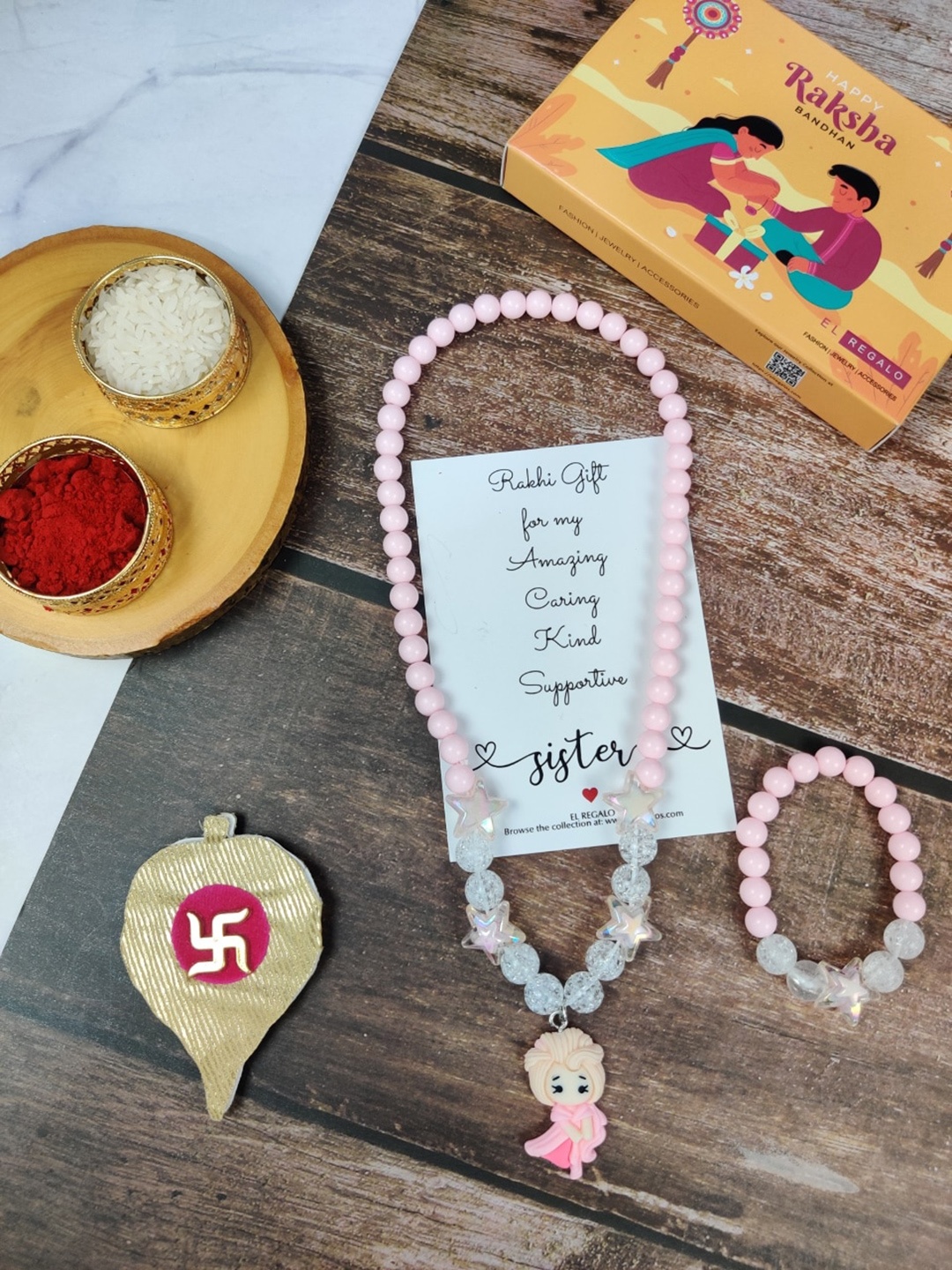 

EL REGALO Girls Set of 2 Jewellery Rakhi Gift Set, Pink