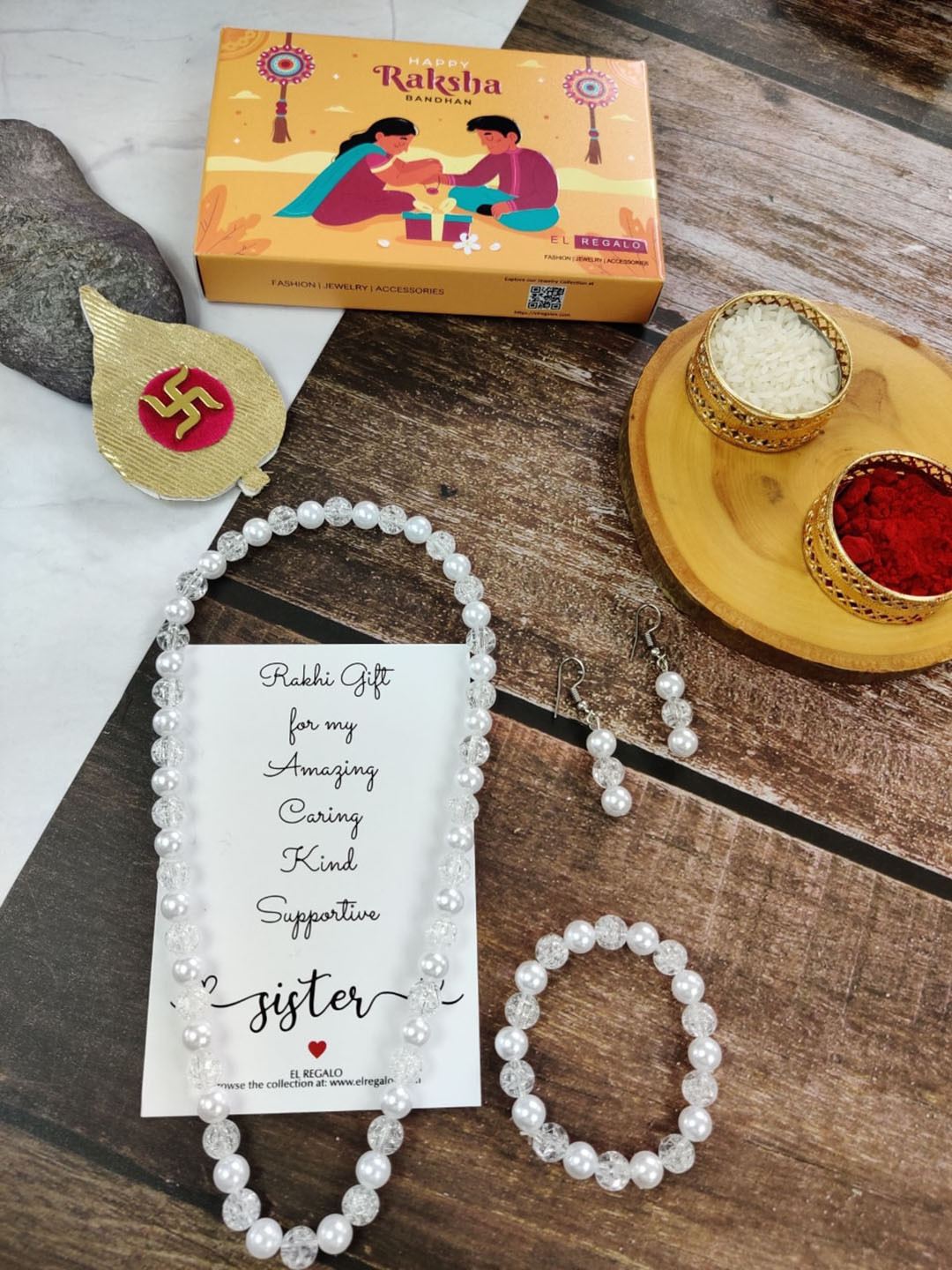 

EL REGALO Set of 3 Alloy Rakhi Jewellery Set, White
