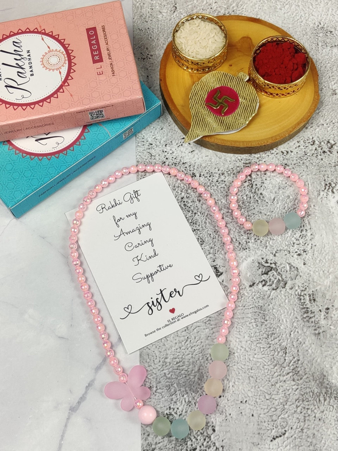 

EL REGALO Girls Set of 2 Jewellery Rakhi Gift Set, Pink