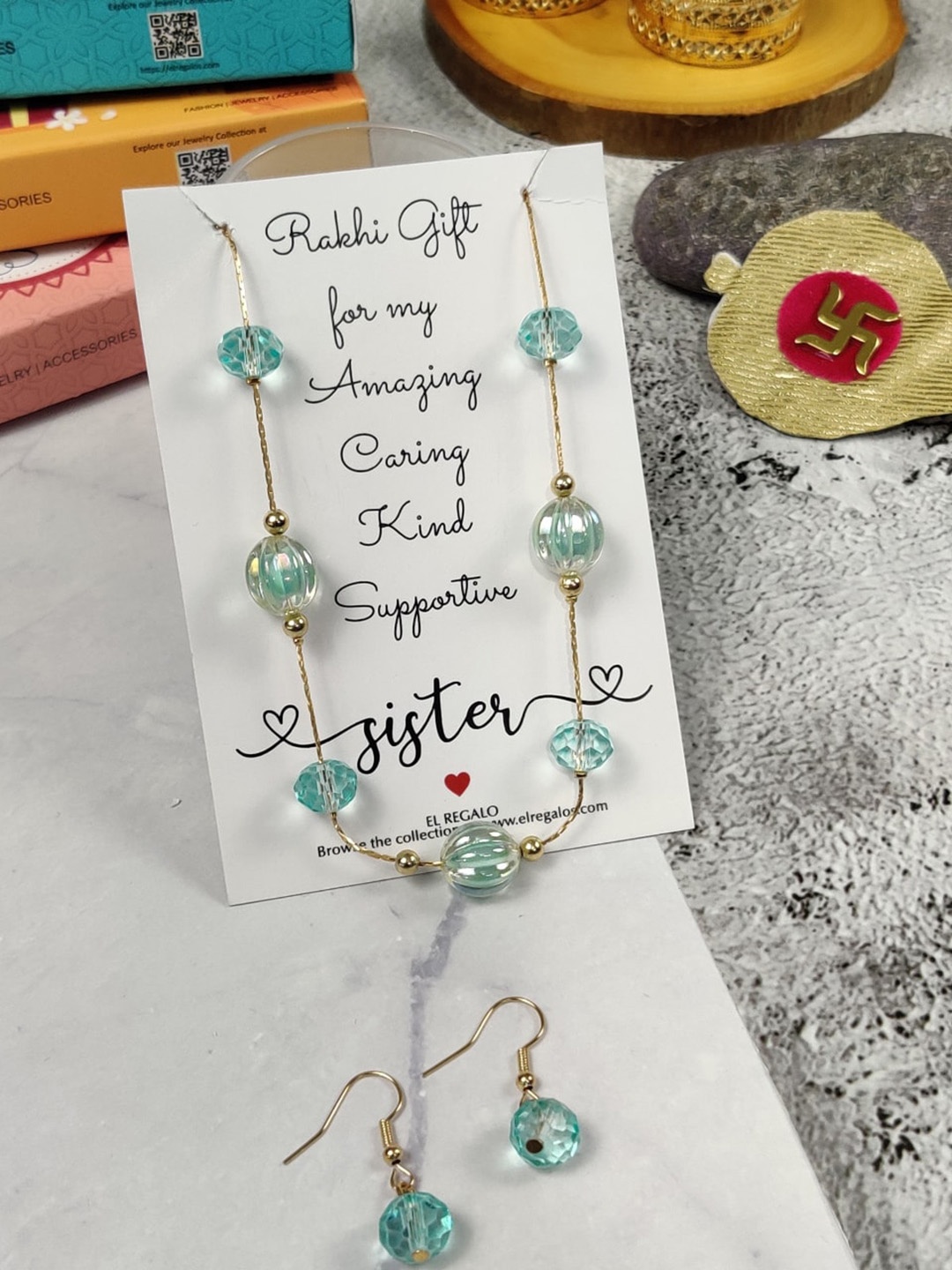 

EL REGALO Girls Set of 2 Rakhi Gift Jewellery Set, Blue