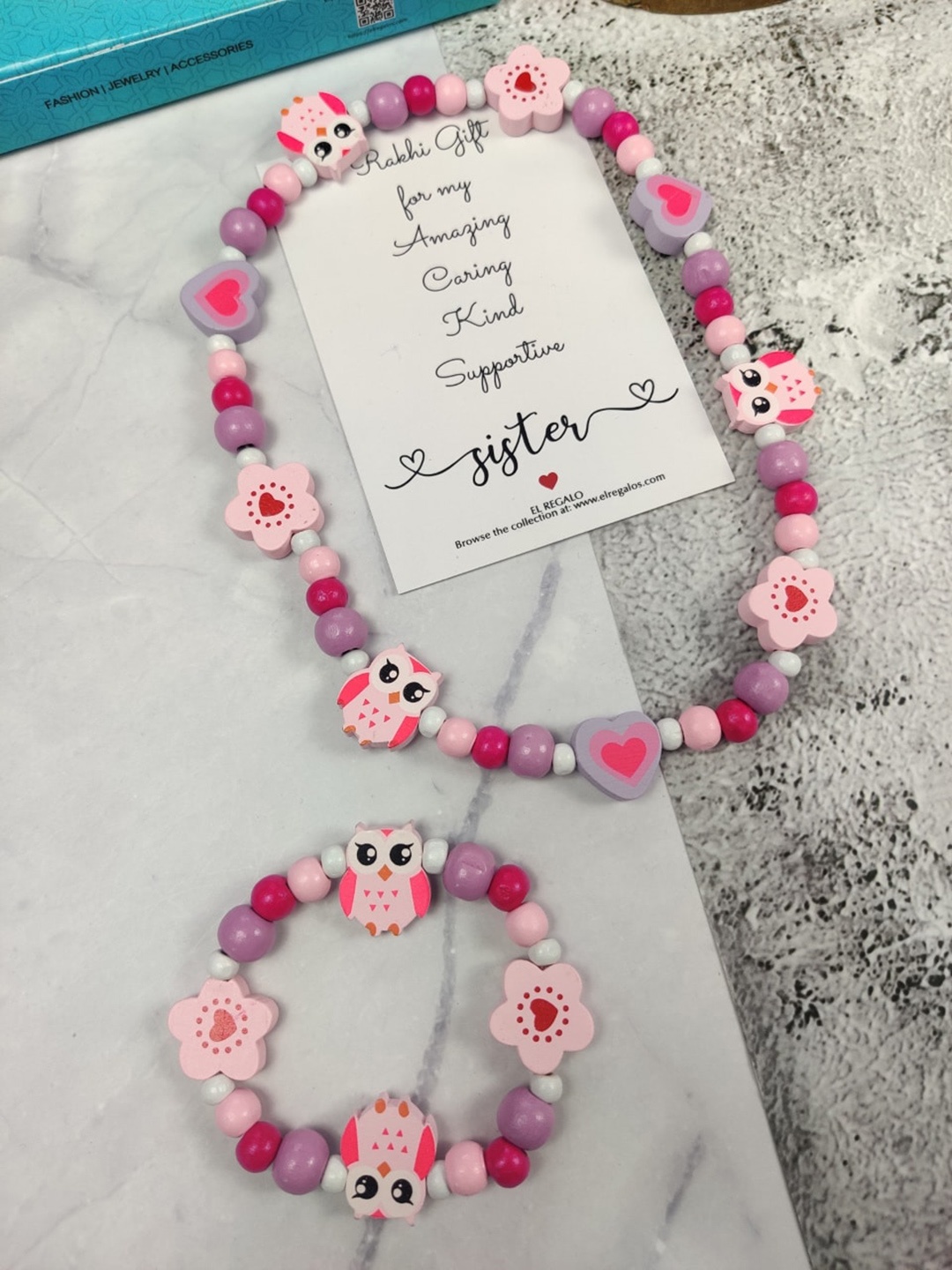 

EL REGALO Girls Set of 2 Jewellery Rakhi Gift Set, Pink
