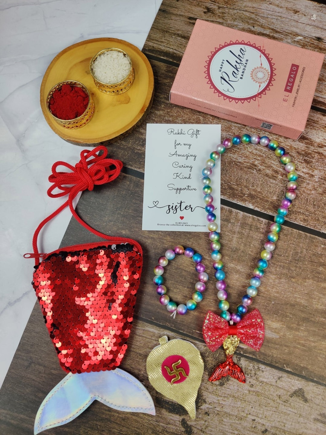 

EL REGALO Girls Set of 3 Jewellery Rakhi Gift Set, Blue