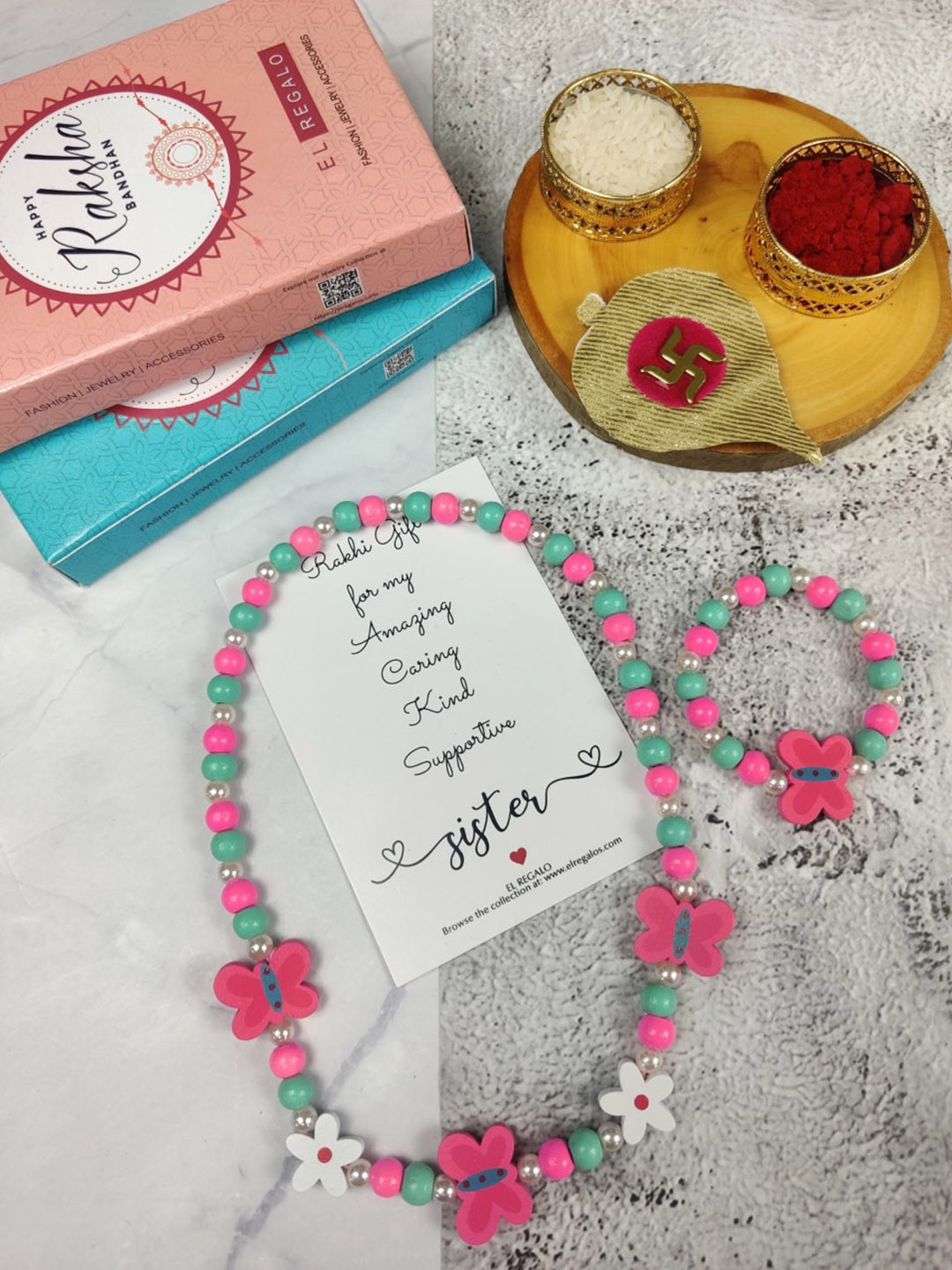 

EL REGALO Girls Set of 2 Rakhi Gift Jewellery Set, Pink
