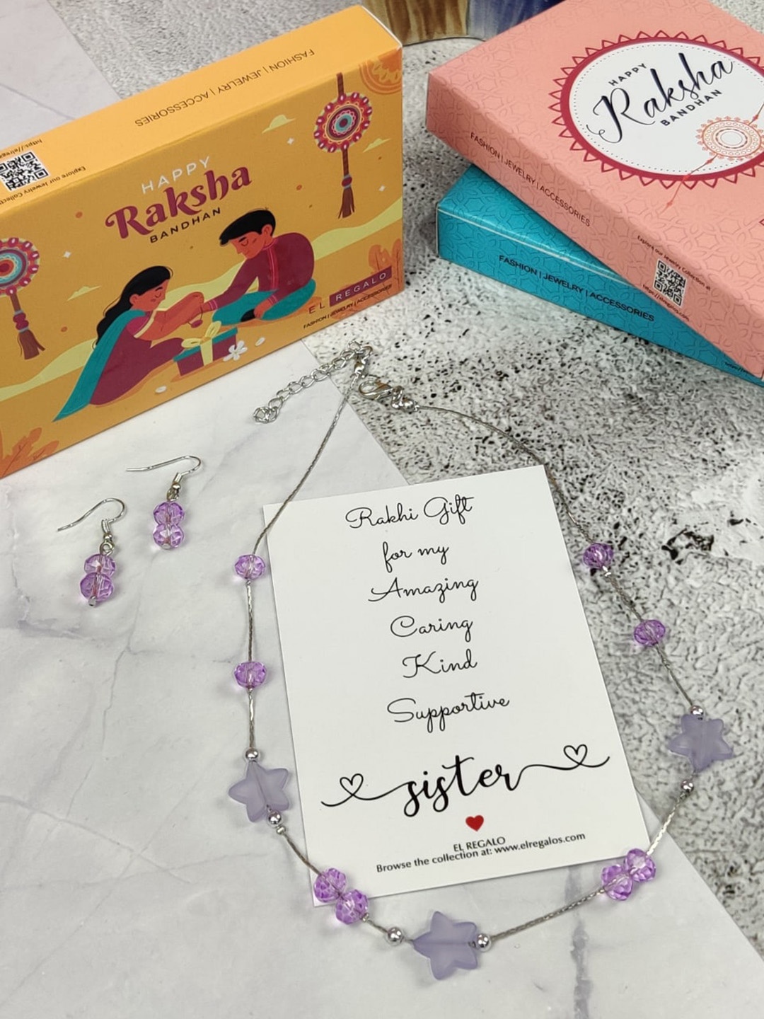 EL REGALO Girls Set of 2 Jewellery Rakhi Gift Set, Purple