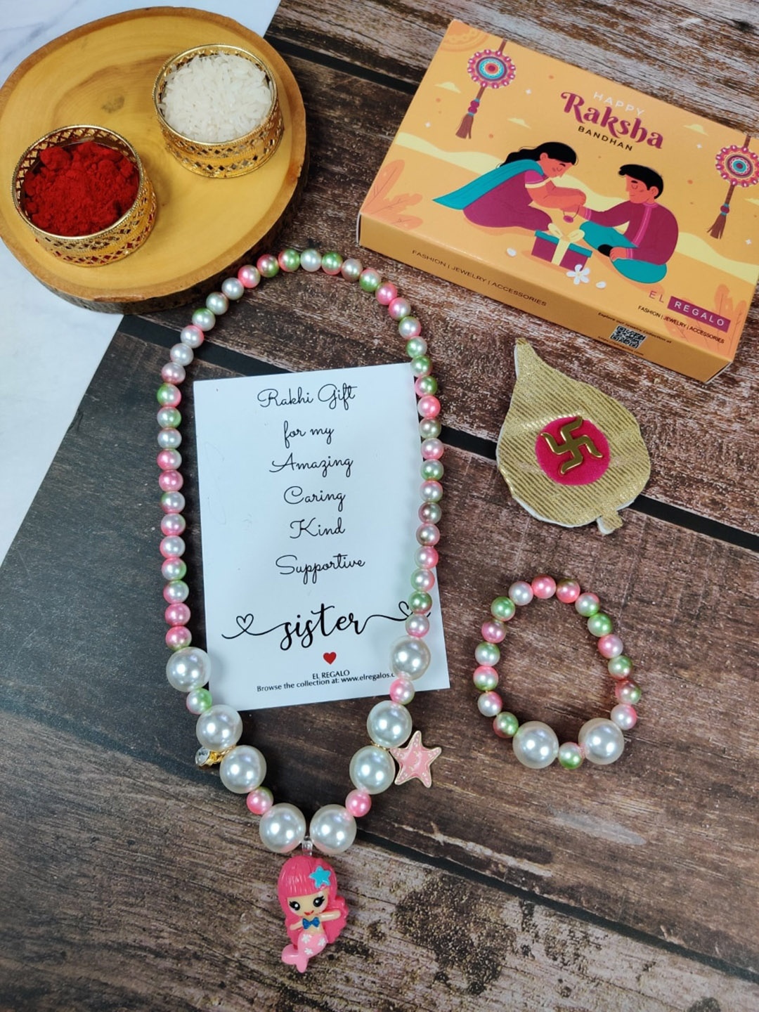 

EL REGALO Girls Set of 2 Rakhi Gift Jewellery Set, White