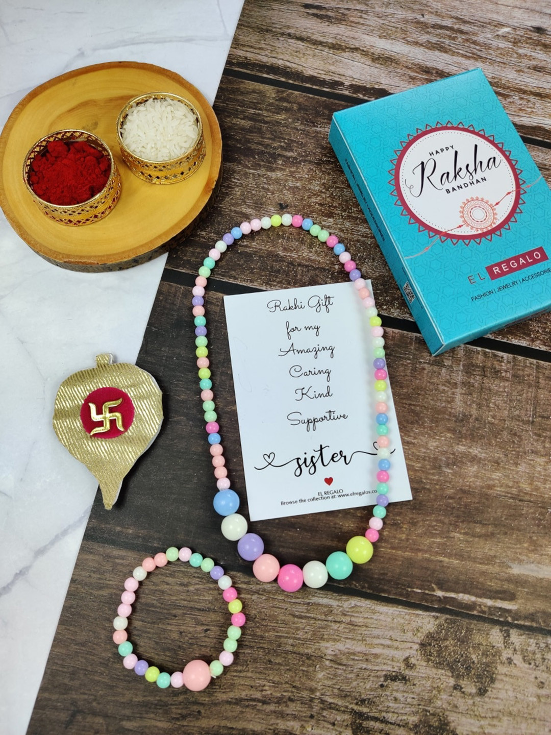 

EL REGALO Girls Set of 2 Jewellery Rakhi Gift Set, White