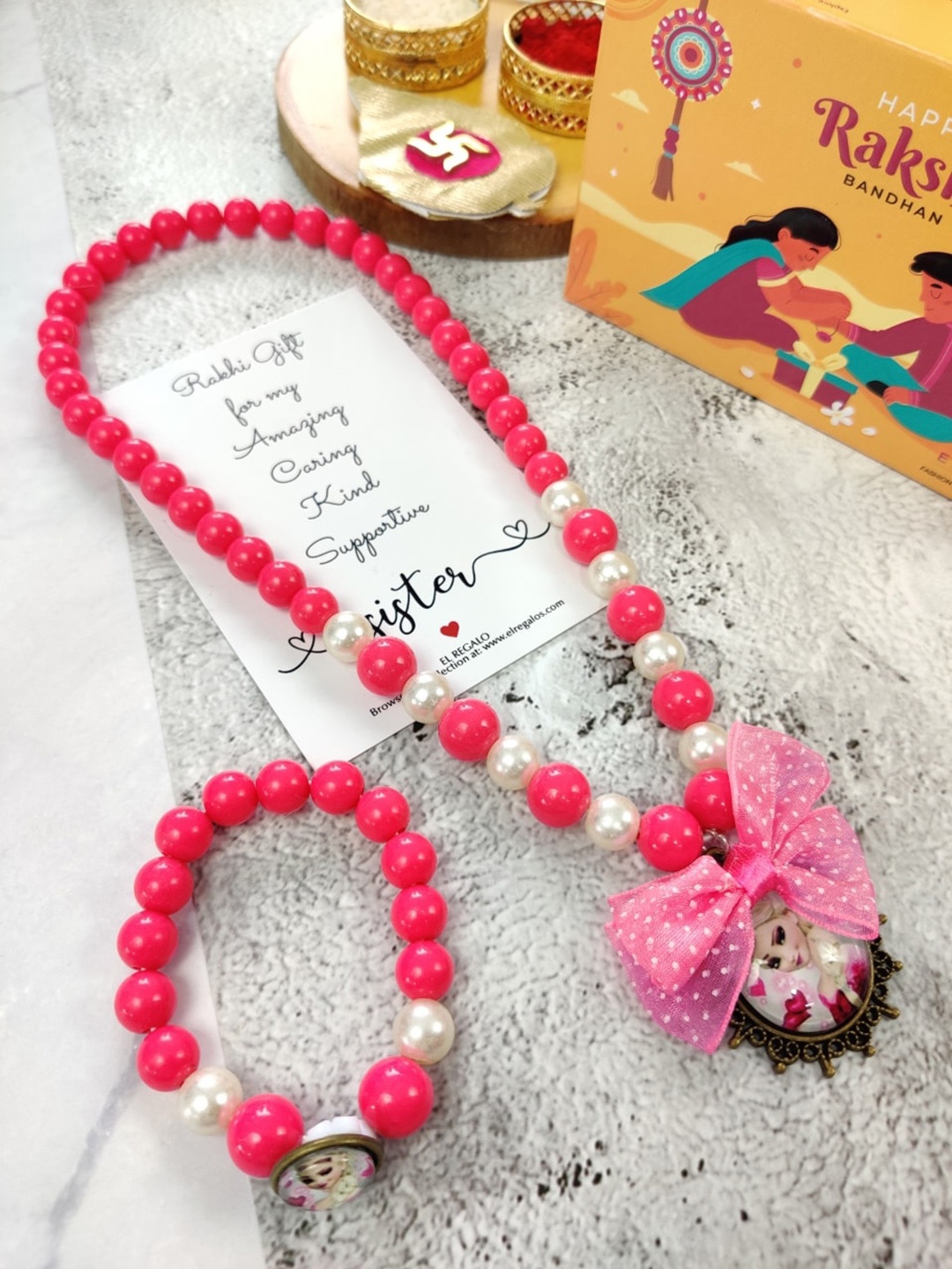 

EL REGALO Girls Set of 2 Frozen Jewellery Rakhi Gift Set, Pink