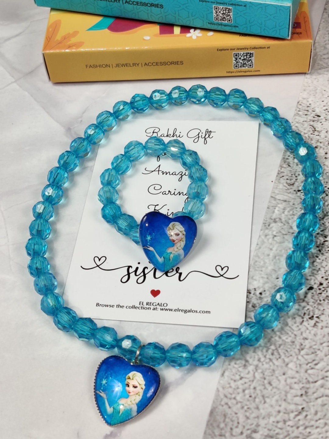 

EL REGALO Girls Set of 2 Elsa Jewellery Rakhi Gift Set, Blue