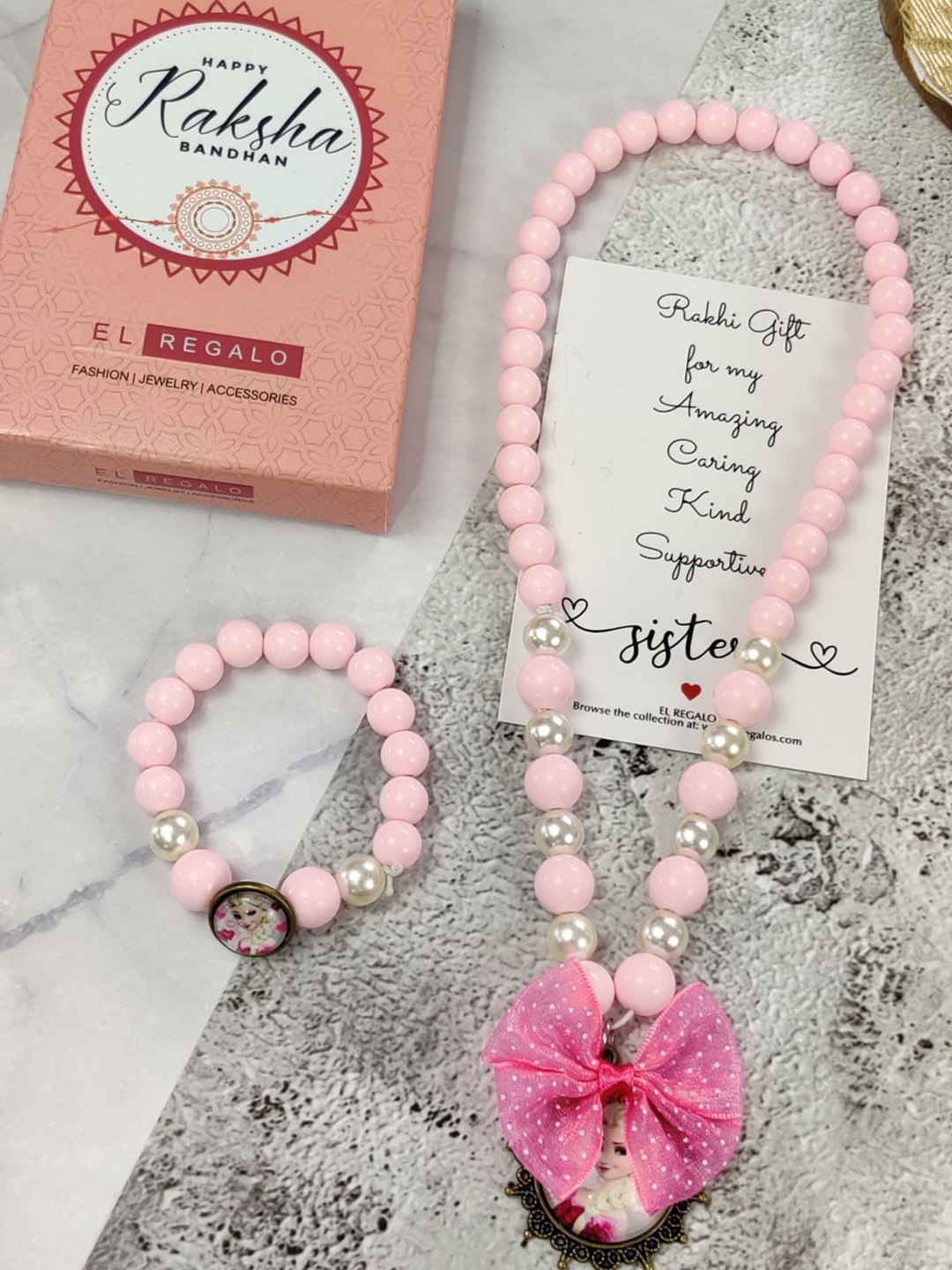 

EL REGALO Girls Set of 2 Jewellery Rakhi Gift Set, Pink
