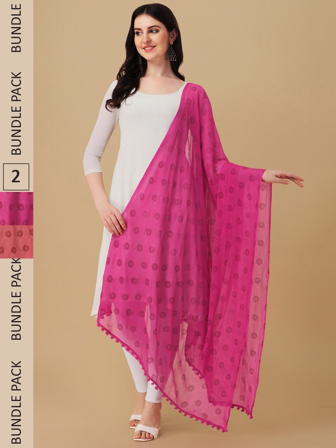 

Nimidiya Pack of 2 Ethnic Motifs Printed Chiffon Dupattas, Pink