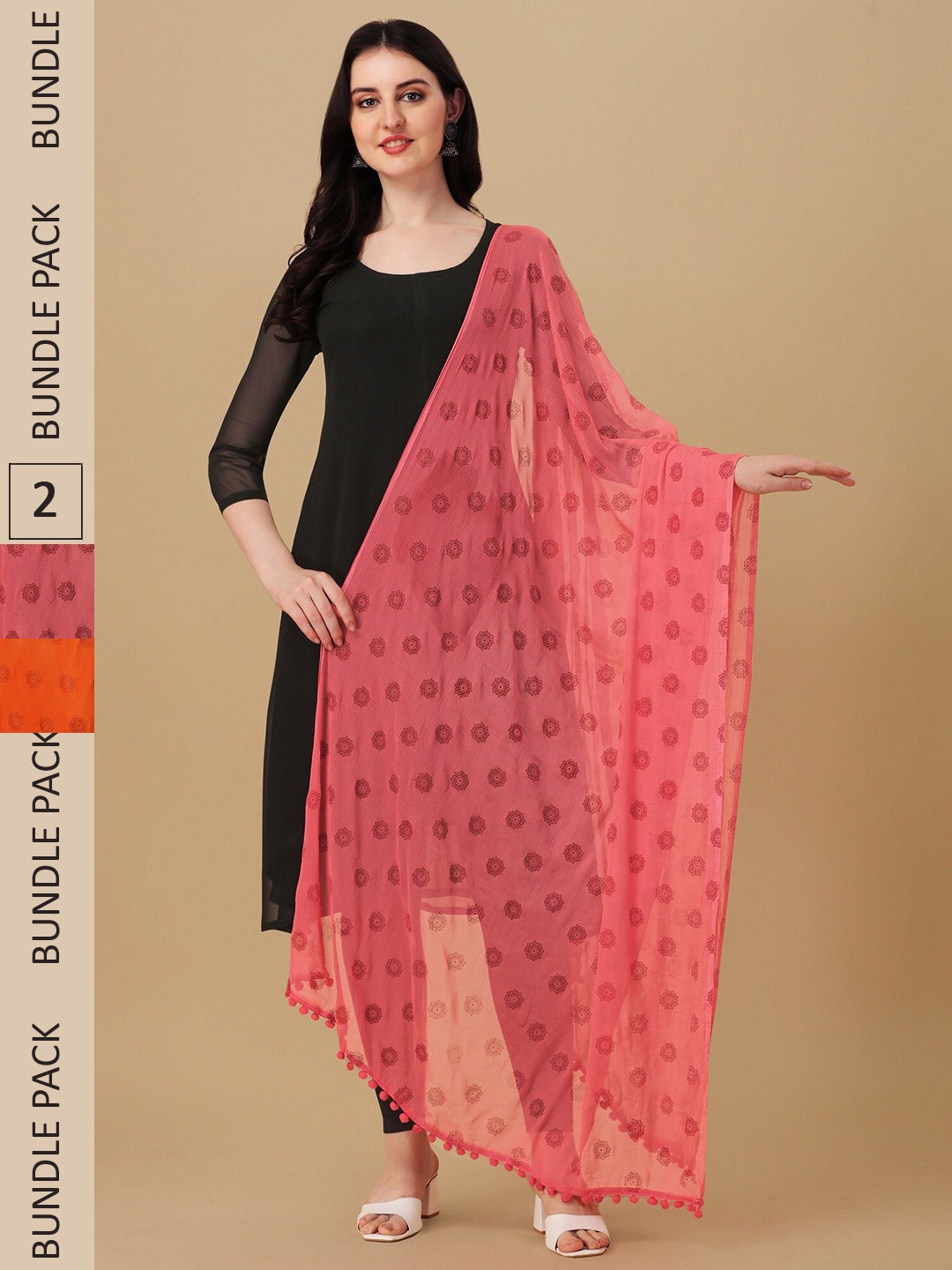 

Nimidiya Pack of 2 Ethnic Motifs Printed Chiffon Dupattas, Orange