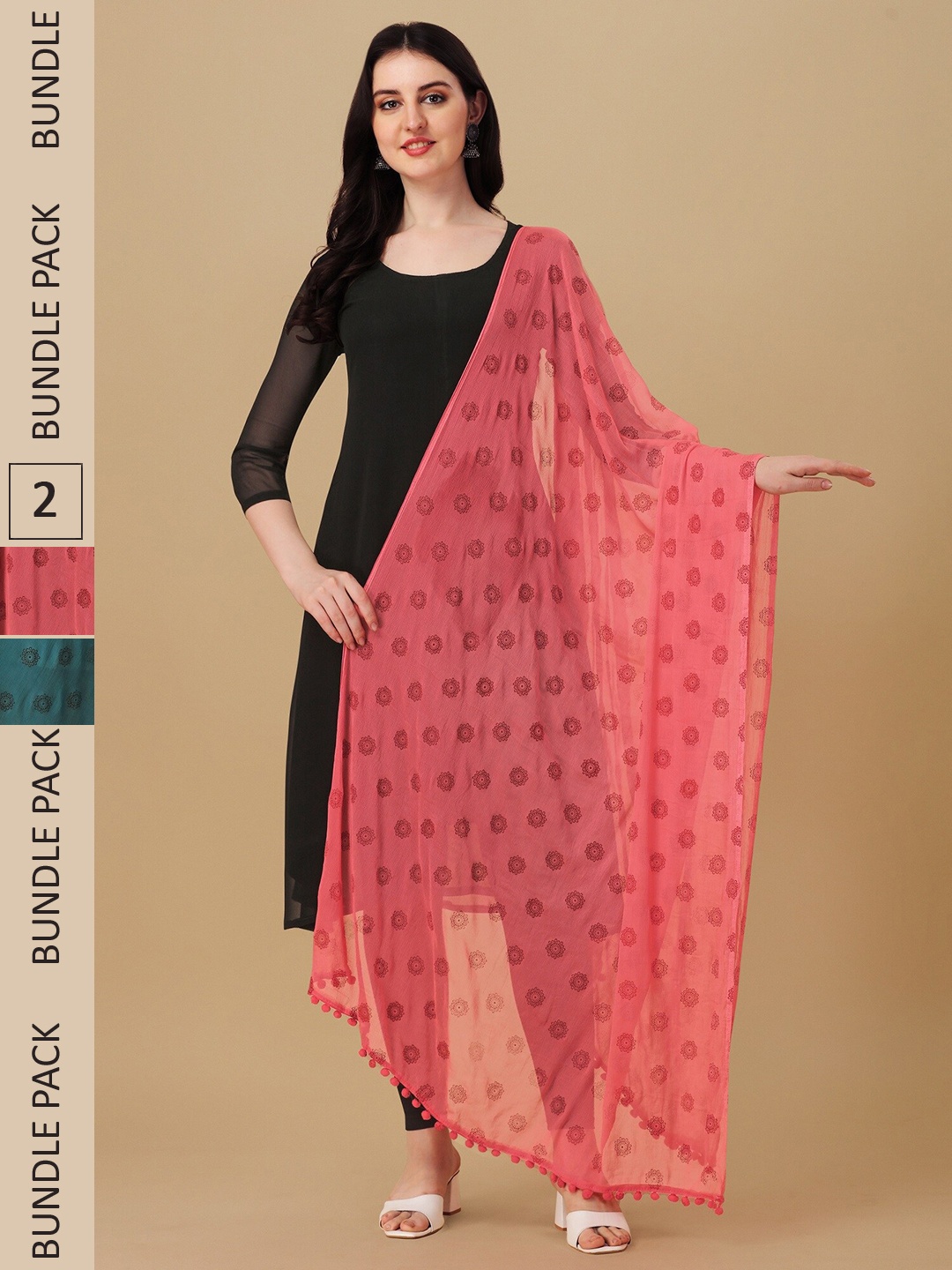 

Nimidiya Pack Of 2 Ethnic Motifs Printed Dupatta, Pink