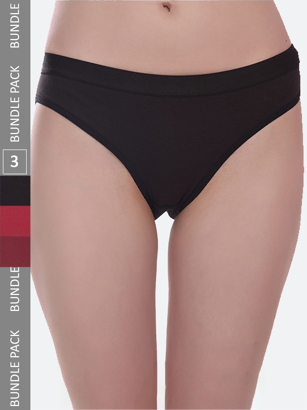 

Fleurt Pack Of 3 Cotton Hipster Briefs, Black