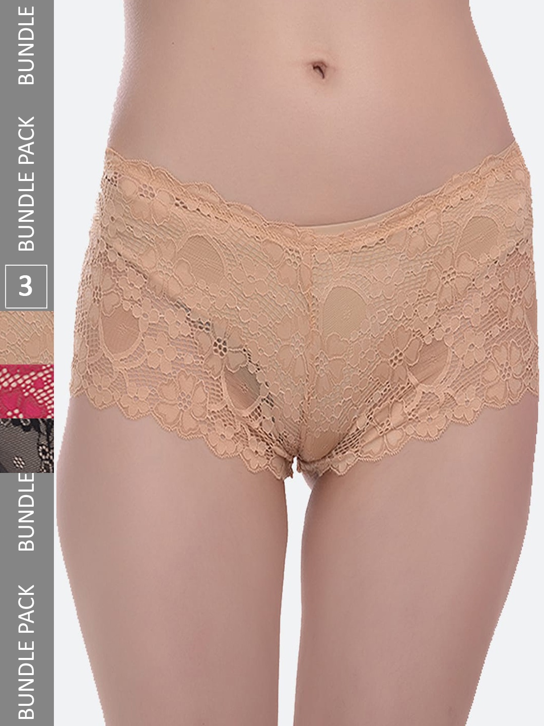 

Fleurt Pack Of 3 Lace Boy Short Briefs, Beige
